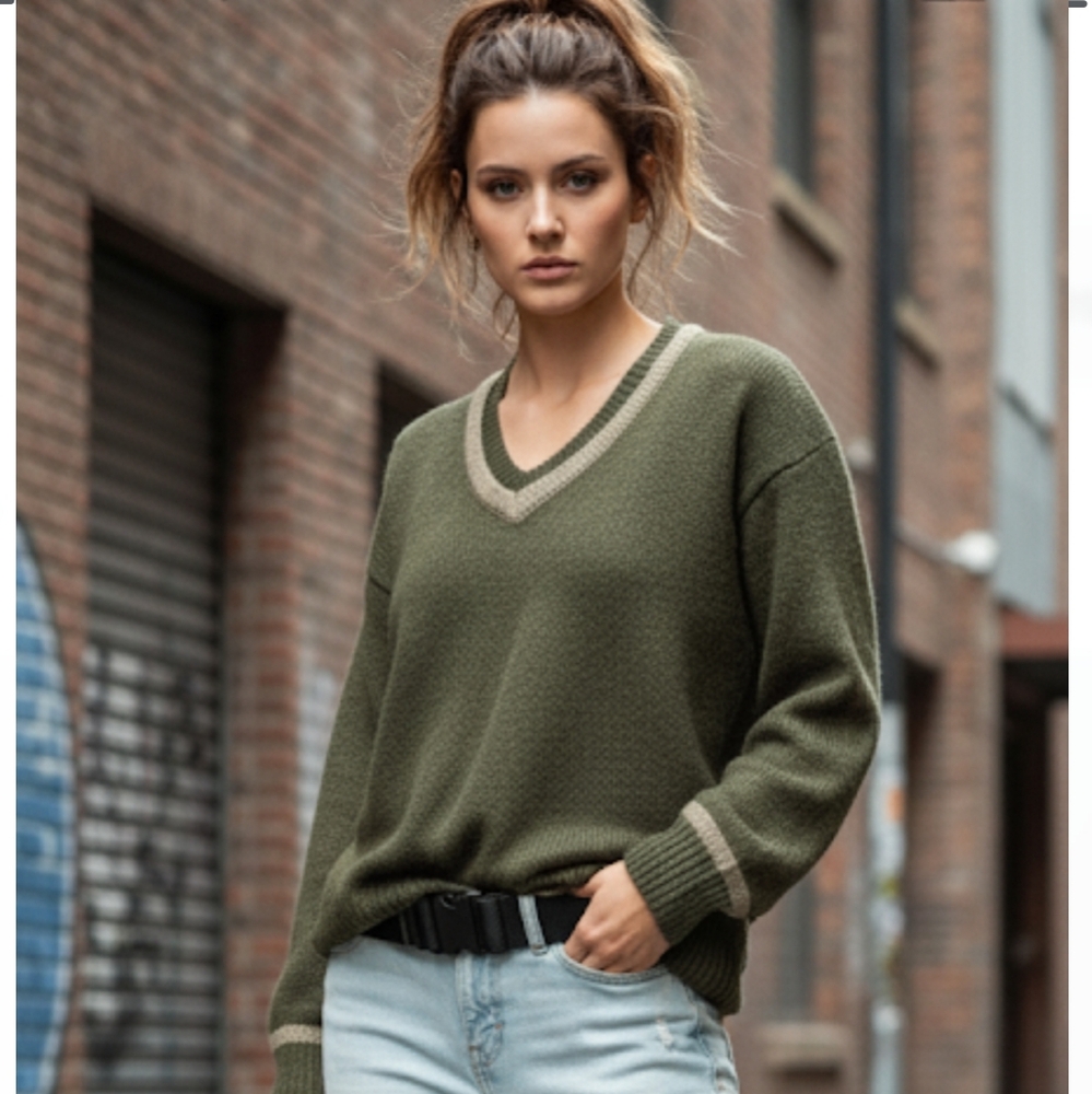 ZARA Outback Military Green Open-Back Oversized Sweater – Size S